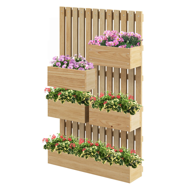 Wall Mounted Planter With Trellis And Drainage Holes For Small Spaces, Raised Garden Bed, Natural, 39.3" H x 23.5" W x 6.3" D