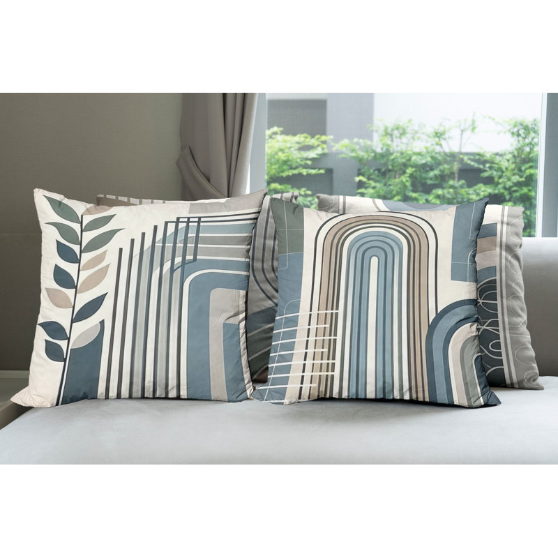 Blue Tan and Grey Teal Mid Century Modern Square Pillow Covers