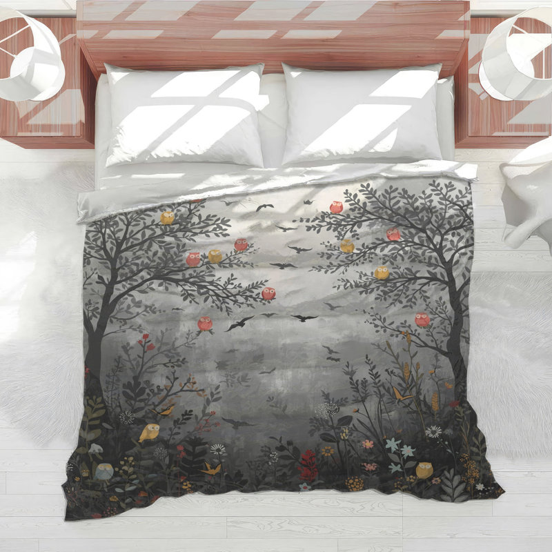 Owl Tree Forest Scene Comforter, Queen