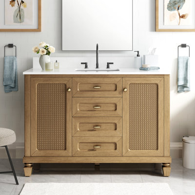 48" Free Standing Single Bathroom Vanity with Engineered Marble Top, Ceramic Sink, Backsplash