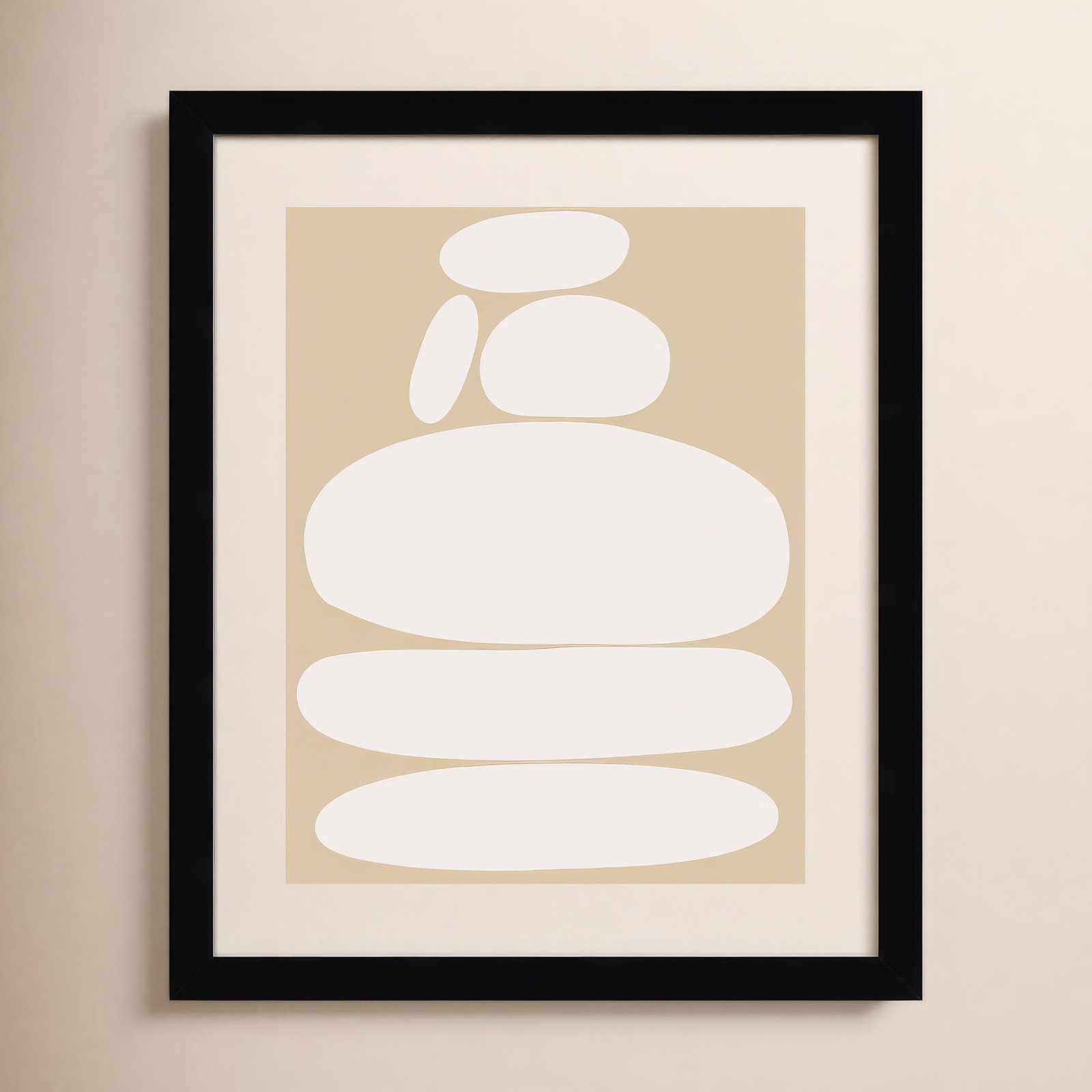 Zen River Rocks Neutral Print, Black Framed, 17" H x 14" W