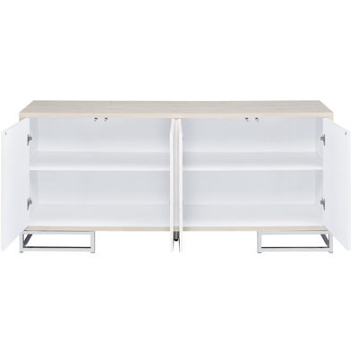 Finish Console Table With White Marble Design - Spacious Storage Below Cabinet Marble Tone Paint And Corners Construction