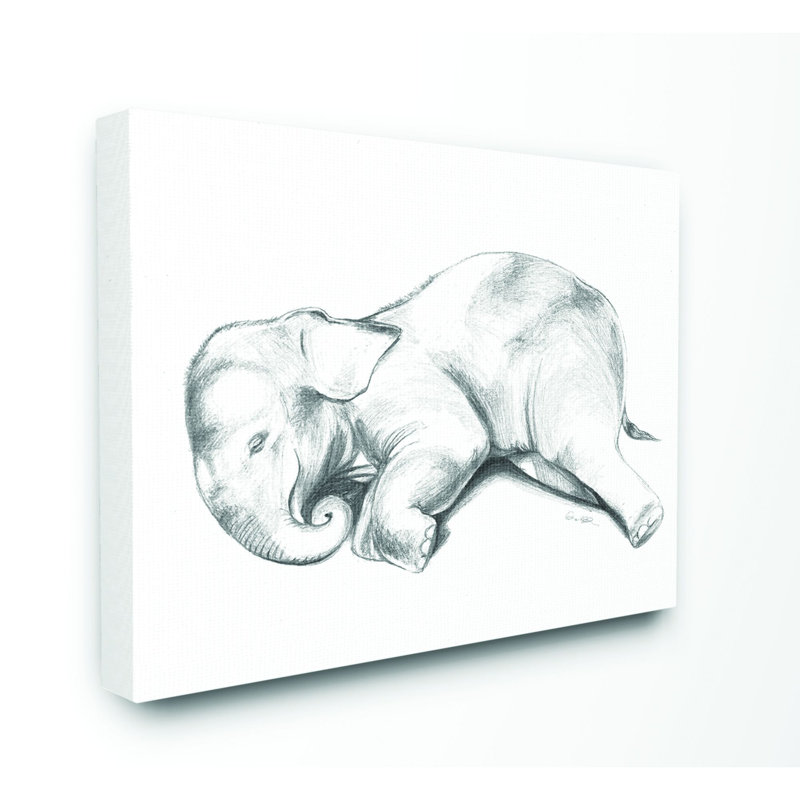 « jolie éléphant, dessin de couleur neutre à motif gris baby animal », impression, H 16 po x l 20 po, Toile tendue