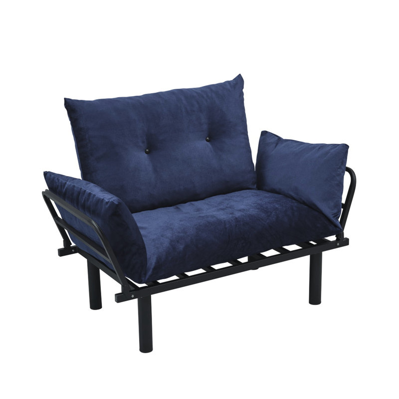 Causeuse futon en métal bleu, 49 po Profondeur, largeur 24, hauteur 35, teinte 30 lb, en poids, Blue