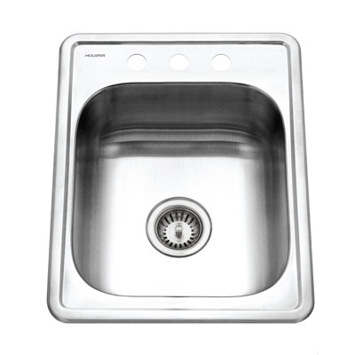 Houzer Glowtone Topmount Large 17" Single Bowl Bar/Prep Sink, 3-Hole, 22 Gauge Stainless Steel