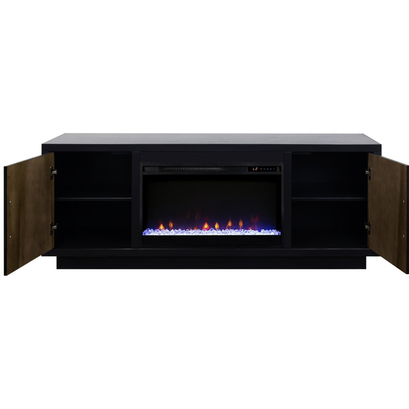 Support pour téléviseur 66 po, noir et noyer, allant jusqu'à 80 téléviseurs, assemblage minimal, armoire de dissimulation des câbles avec portes, assemblage simple de 80 po