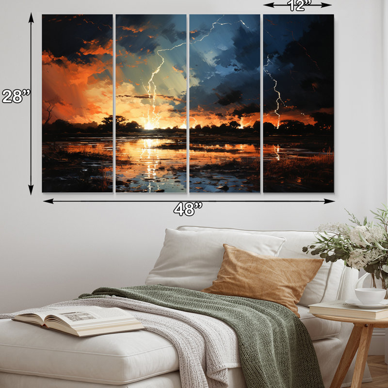 «Dramatic Lightning Nights V» sur toile, reproduction de 4 pièces
