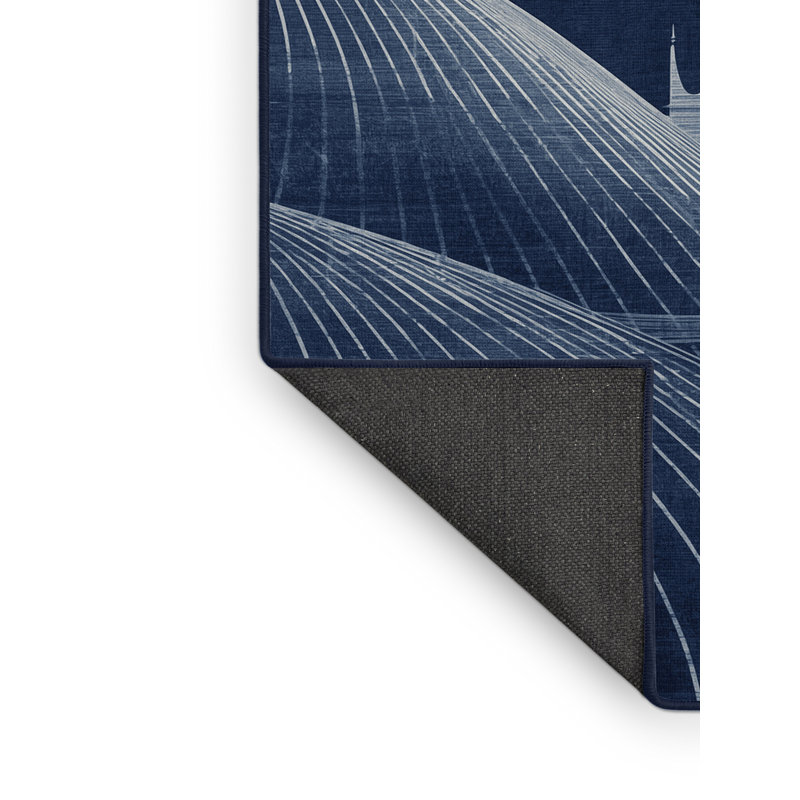Tapis bleu moelleux moelleux et moelleux à motif arc-en-ciel moderne et bleu marine, 2 x 5