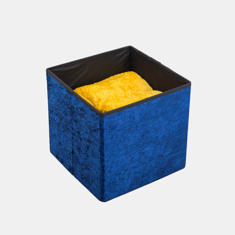 38 CRUSHED VELVET STORAGE BOX, Navy, 38cm H x 40cm W x 6cm D
