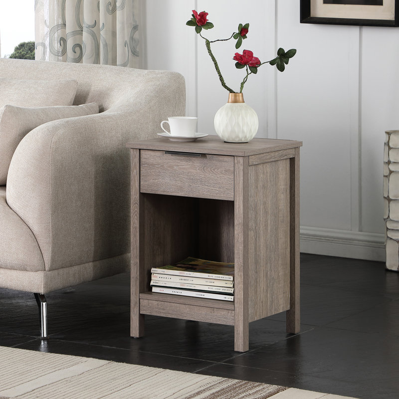 Table de chevet de chambre à coucher avec tiroir et tablette ouverte - Design gris rustique, construction, installation rapide, couleur haute de 23,18 pouces, parfaite pour