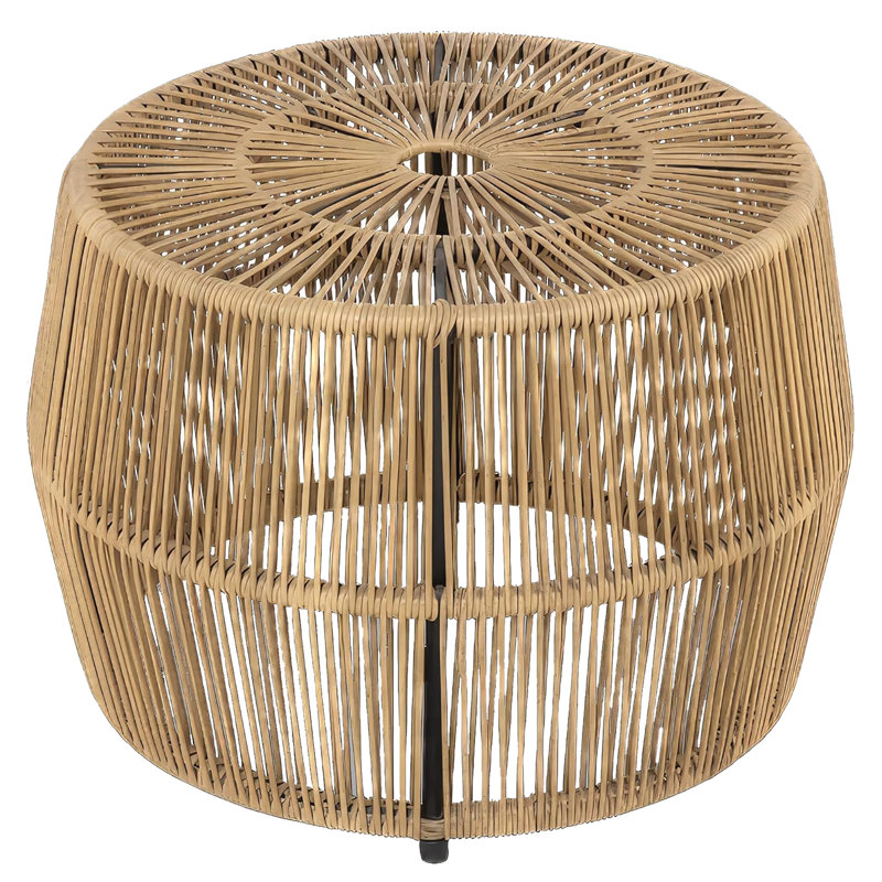 Table basse d'extérieur Zyan, osier en rotin brun naturel de 22 pouces, structure en acier