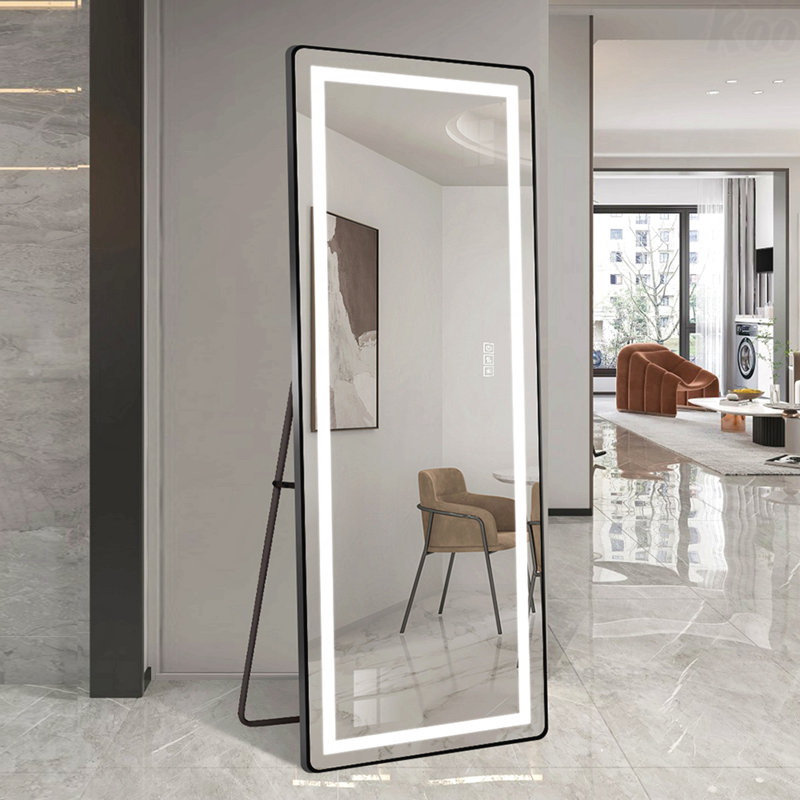 Aluminum Alloy Thin Frame LED Full-Length Floor Accent Mirror - Dimmable, Illuminated