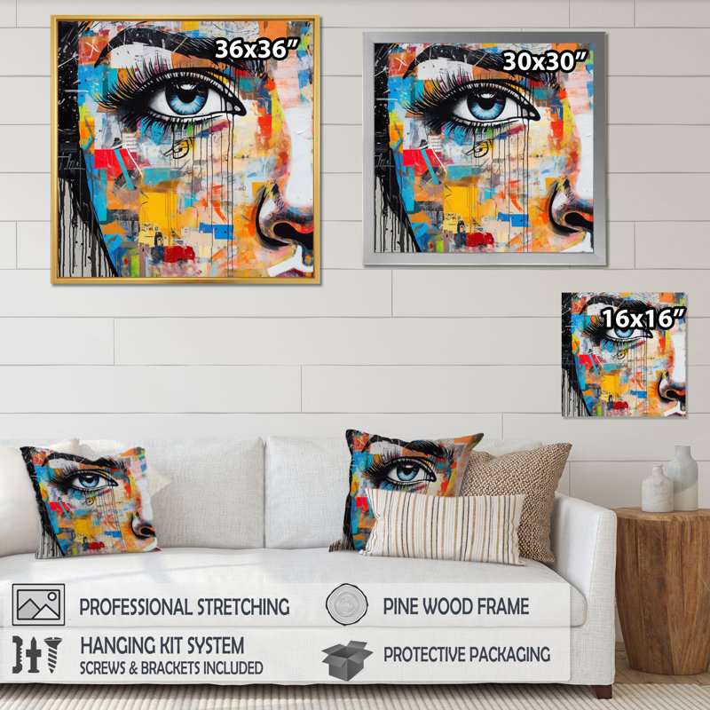 Art féminin, Portrait I - mode, art sur toile, Cadre photo noir, H 16 po x l 16 po x P 1 po