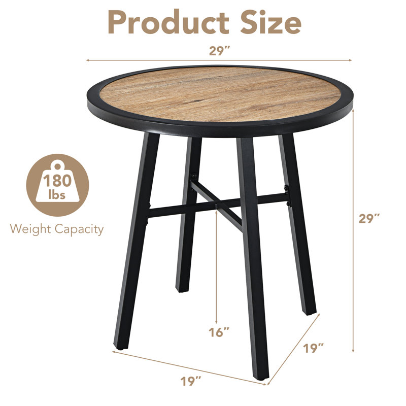Round Wood Metal Outdoor Bistro Table , 29'' in. W 29'' in. D