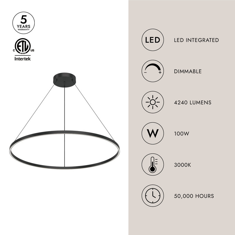 Cerchio 1 - Light LED Unique/Statement Pendant, White, 123.25" H x 47.25" W x 47.25" D