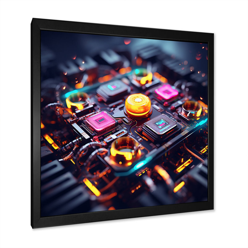 «Sci-Fi High-Tech In Neon», reproduction d'art sur toile, H 30 po x l 30 po x P 1 po, Cadre simple noir