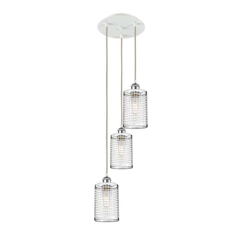 Luminaire suspendu suspendu à 3 lumières Makelle, Chrome poli, Blanc