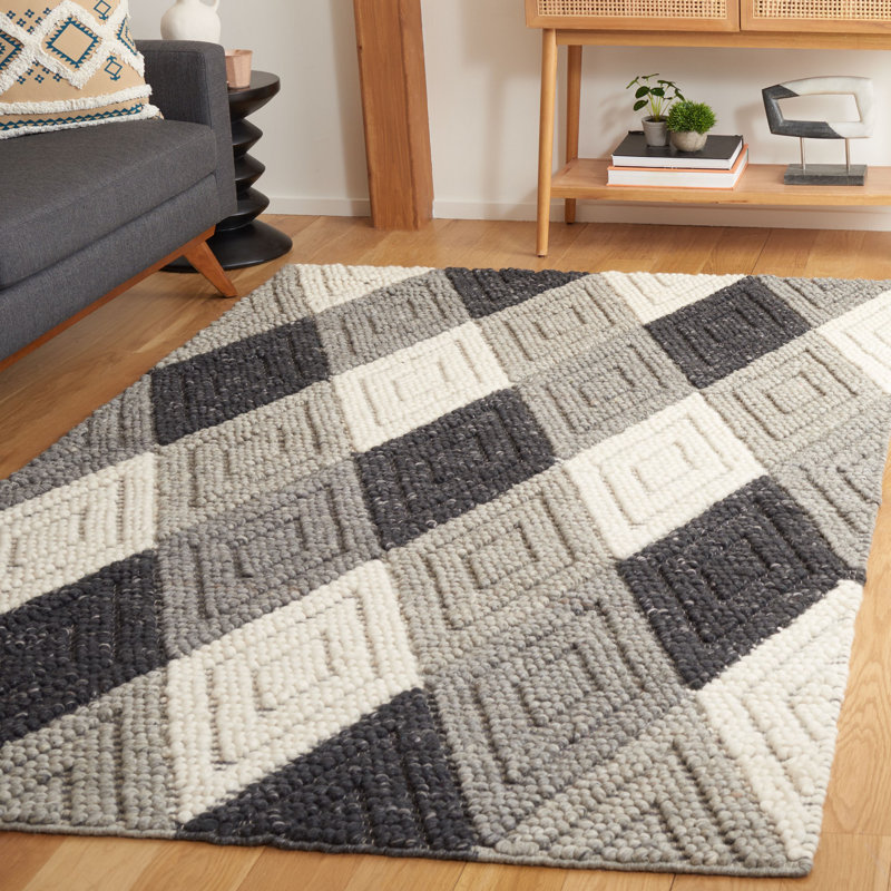 Tapis en laine / coton tissé à la main Rohan en gris / noir, Rectangle 5 pi x 8 pi