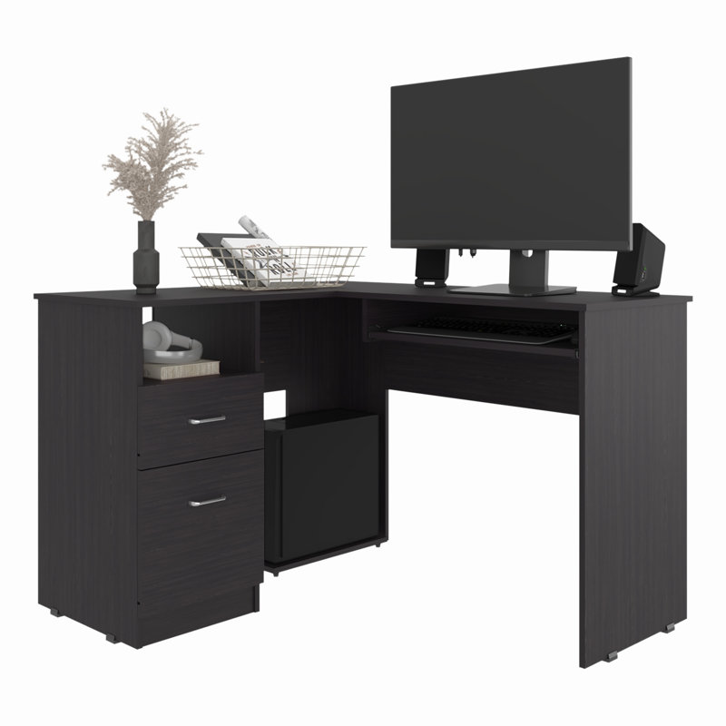 Bureau d'ordinateur en L Jexiel, Black Wengue