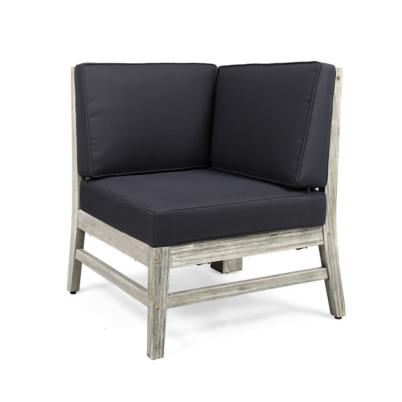 Fauteuil d'angle gris avec intempéries - structure en bois et déversement d'eau - chaise de balcon avec coussins