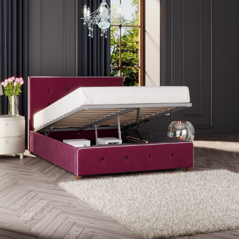 Upholstered Ottoman Bed, Small Double (4'), Berry