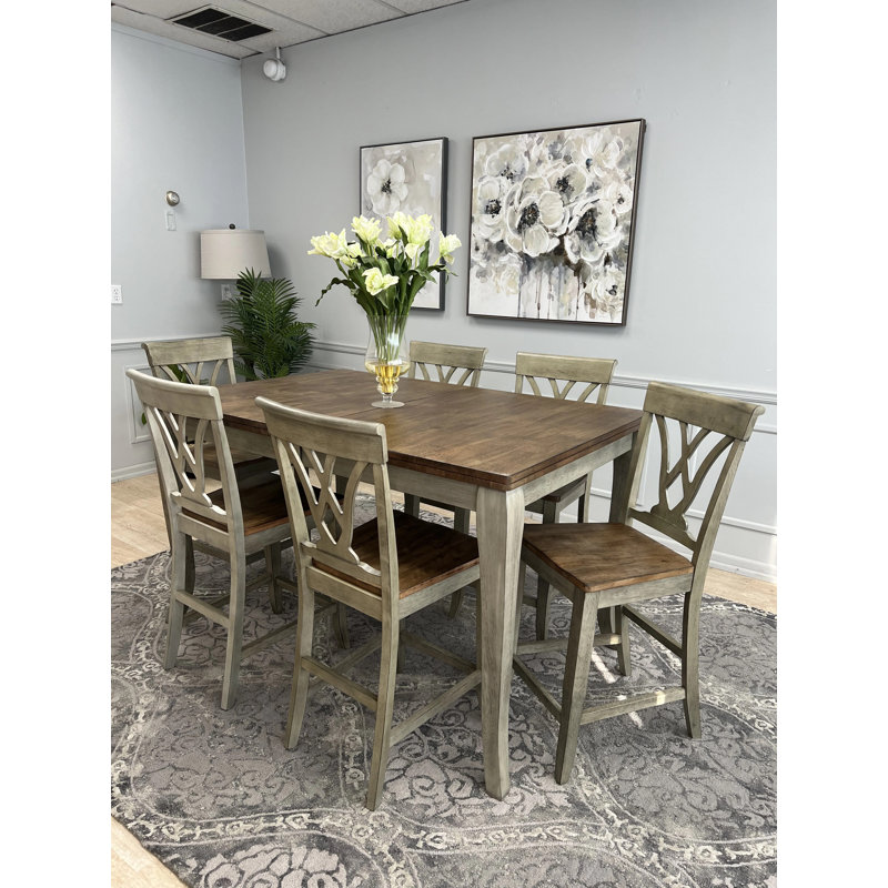 Corne 6 - Person Solid Wood Top Four Leg Dining Set, Brown/Gray