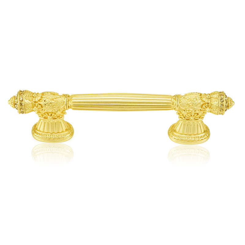 3-1/2” C TO C TOULOUSE PULL; LT. COLORADO TOPAZ CRYSTAL SATIN GOLD FINISH