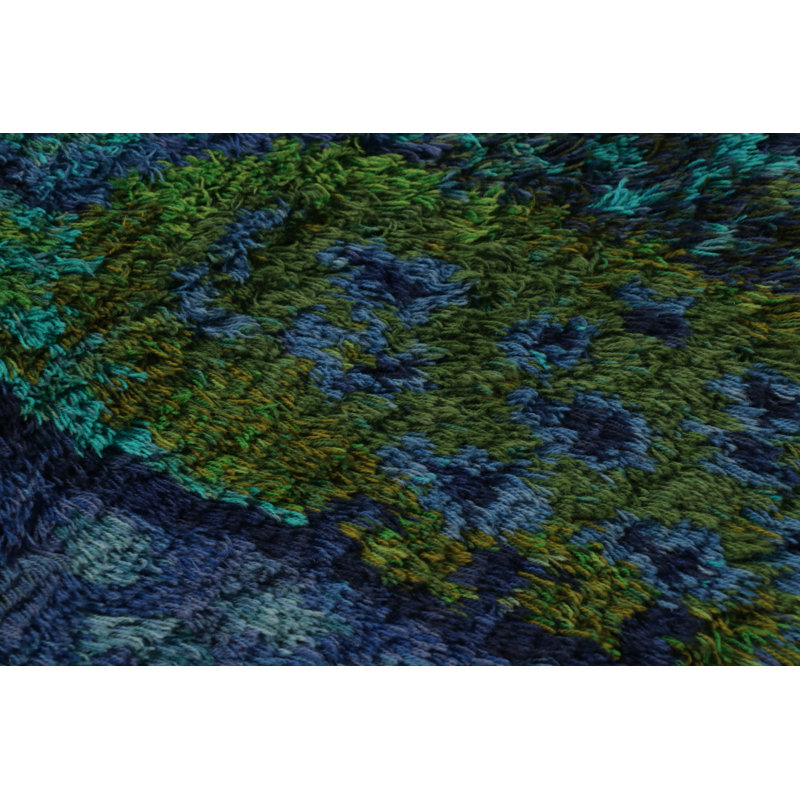 Vintage Swedish Rya Rug, Blue And Green Scandinavian Scale Pattern - Rug & Kilim