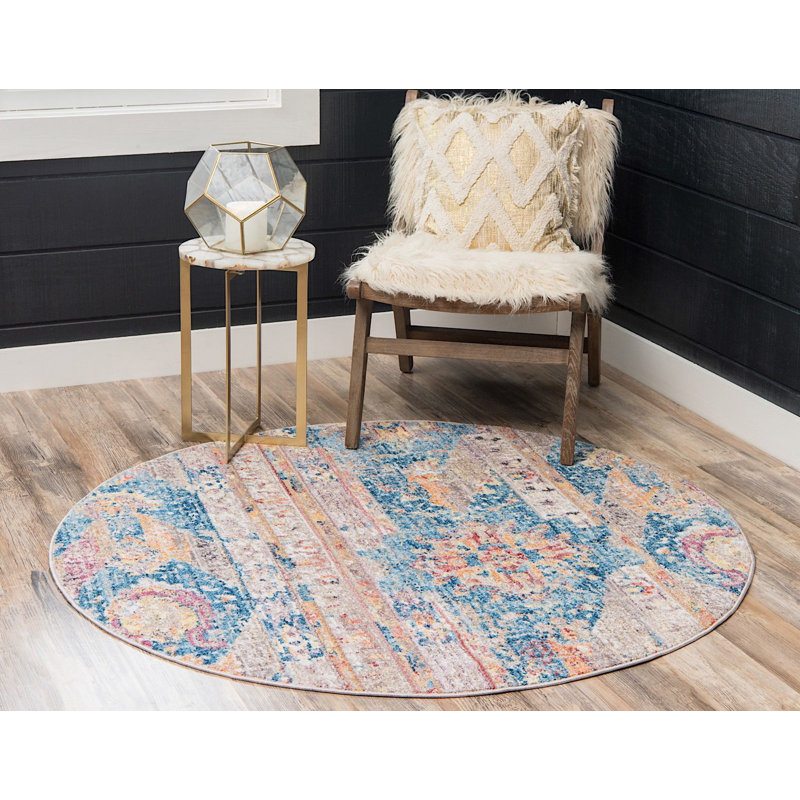Tapis bleu Mulvaney Southwestern, Rond 3 pi 3 po