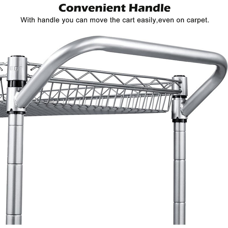 Heavy Duty Silver Metal 3-Tier Rolling Utility Cart