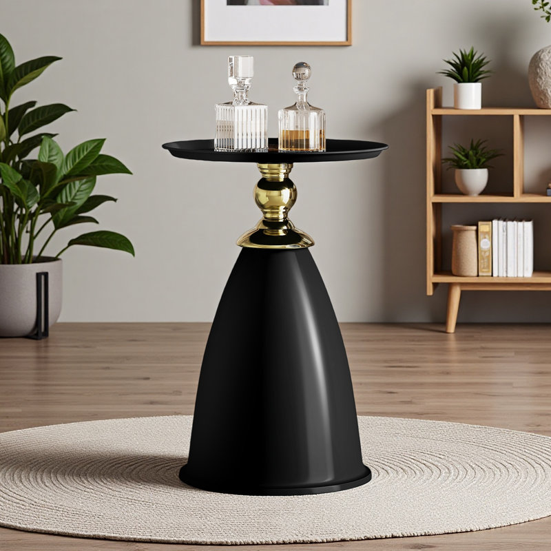 Table de bout en fer Luxury Design, table d'appoint ronde minimaliste pour petits espaces, Noir