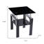Tables de bout carrées en verre et métal noires avec tablette