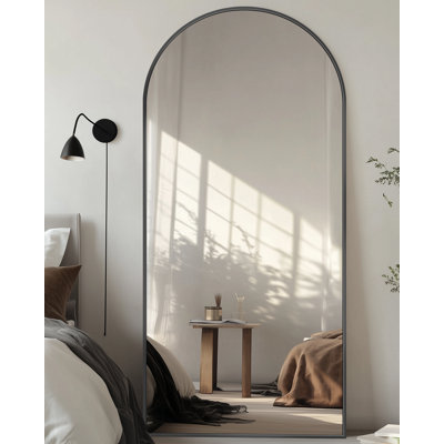 Arched Black Floor Mirror With Stand, 38x77 Inch Freestanding Full Body Mirror For Bedroom
