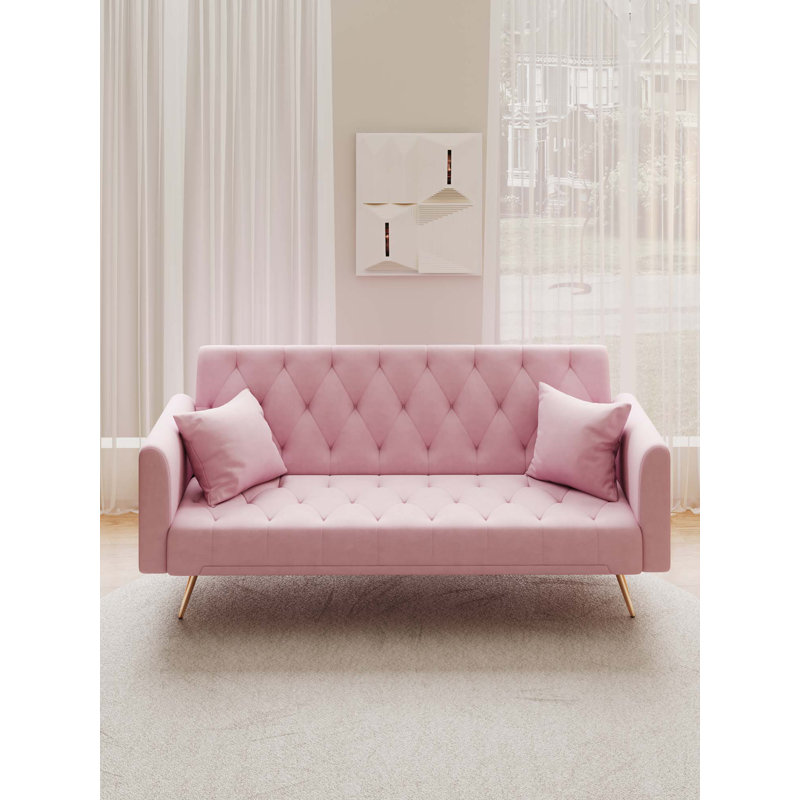 71" Convertible Double Folding Living Room Sofa Bed, Pink