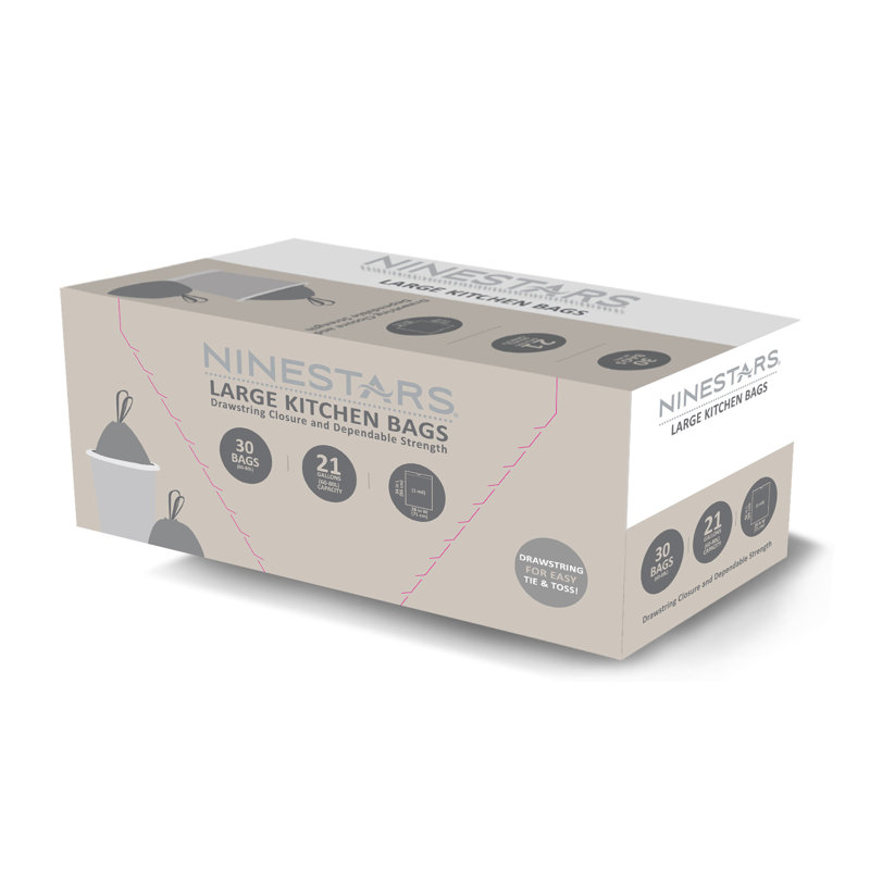 Extra Strong White Trash Bags with Drawstring Closure, 21 Gallon, 30 Count
