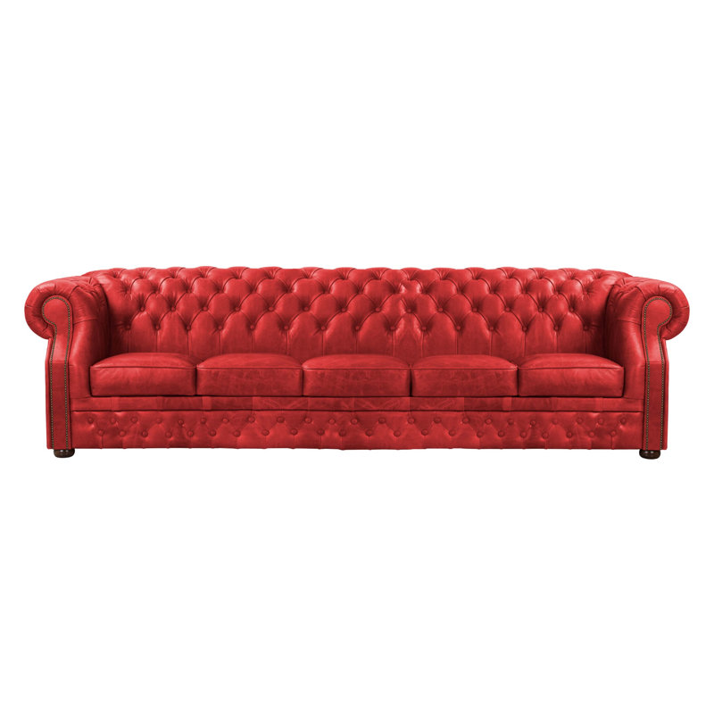 Tatelynn 3 Seater Genuine Leather Sofa, Red, 80cm H x 295cm W x 90cm D