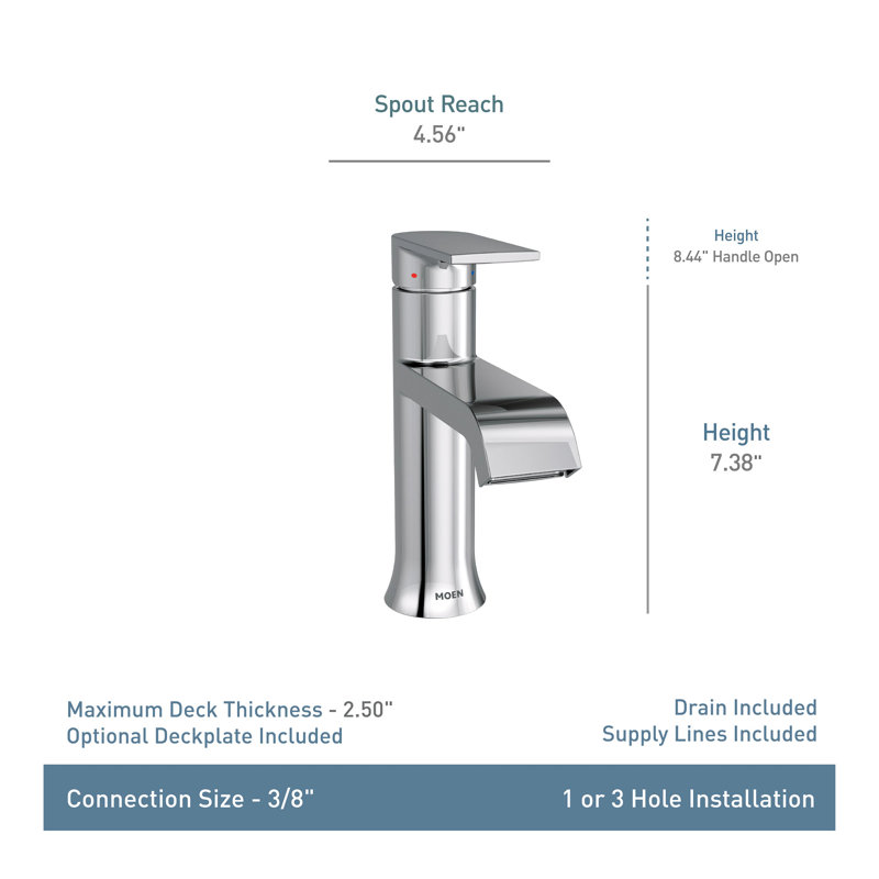 Moen Genta LX Single Hole Bathroom Faucet with Drain Assembly, Brushed Nickel