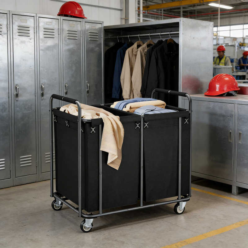 Heavy-Duty Rolling Laundry Hamper With Wheels, 2-Section Commercial Laundry Sorter Cart With Detachable Bags For Home, Hotel, And Laundry Business