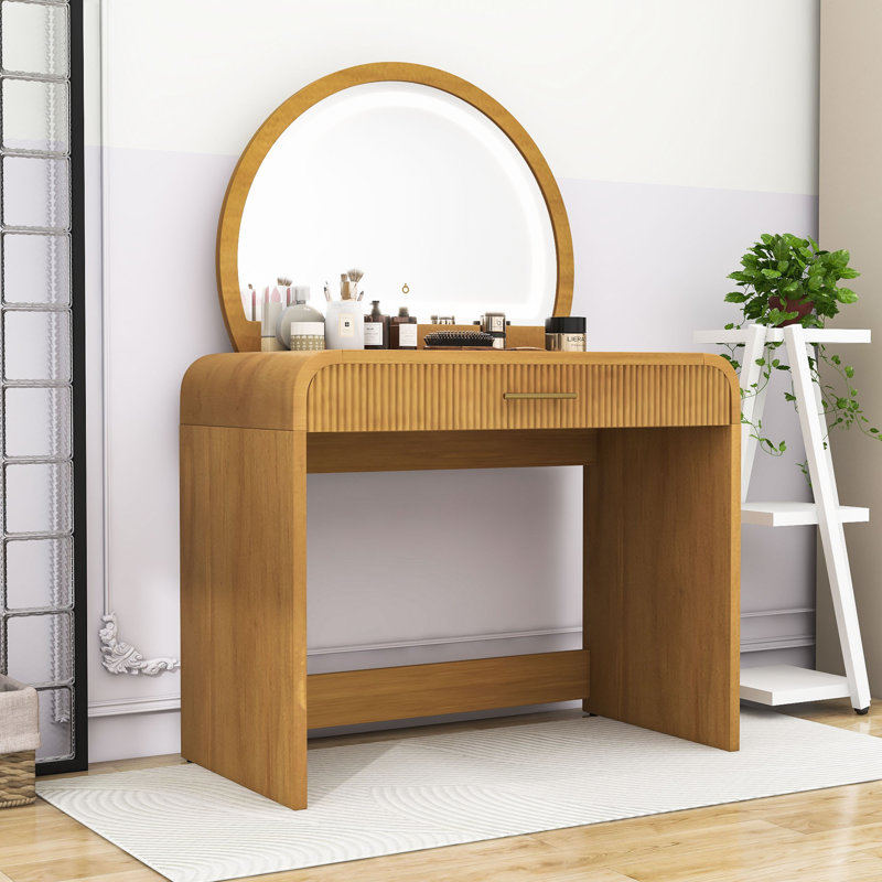 Coiffeuse 39 "avec tiroir et miroir lumineux à écran tactile, Naturel