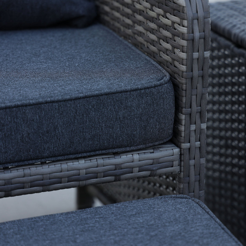 5 Pieces Wicker Patio sofa Set with Ottomans and coffee table, Dark Blue