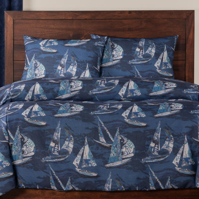 Sailboat Nautical Print Blue Duvet Cover Set