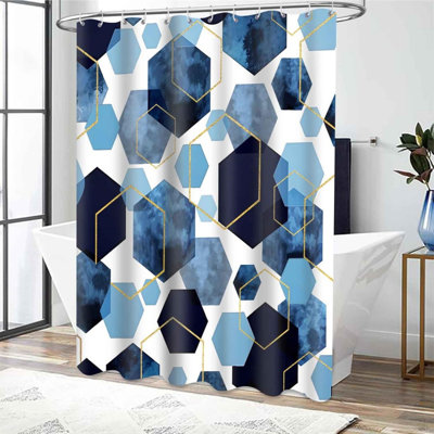 Modern Geometric Shower Curtain Geometry Shower Curtains for Bathroom Decor 70x70in Washable Polyester Abstract Art Bath Curtian Set with 12 Hooks, Blue