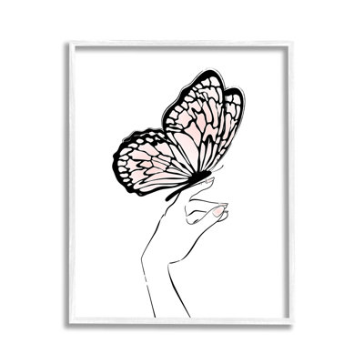 Minimal Hand & Butterfly Framed Giclee Art by Martina Pavlova