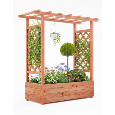 Jardinière en bois surélevée avec treillis arqué, lit surélevé avec toit suspendu et treillis latéral pour plantes grimpantes 43 x 17 x 45 po