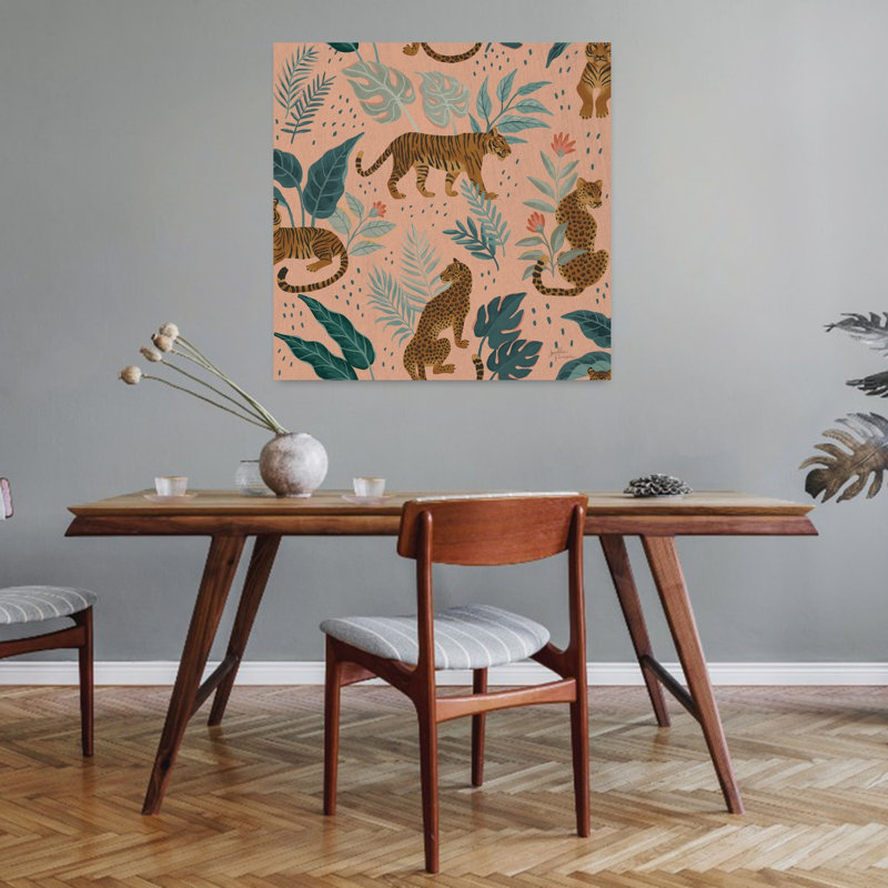 Grand chat, motif de beauté, chat abstrait, palmier, tigre, art floral tropical, H 32 po x l 32 po