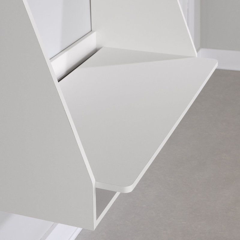 Pure White Wall Mounted Floating Desk with Open Storage Shelf