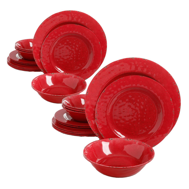 Gibson Studio California Mauna 12-Piece Melamine Dinnerware Set, Red (2 Pack)