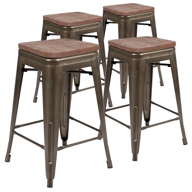 Seitz Iron Outdoor Stool, Grey, Counter Stool (24" Seat Height)