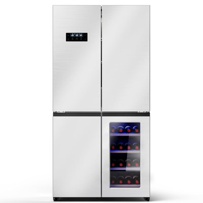 COWSAR 36 Inch Counter Depth French Door Refrigerator, 21 Cu. Ft. Capacity with 4 Doors, Built-In Wine Cabinet, and Stainless Steel Finish for Modern Kitchens.