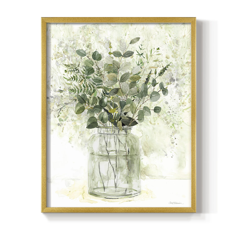 «Delicate Greenery II», reproduction encadrée - bois massif, Or, H 14 po x l 11 po